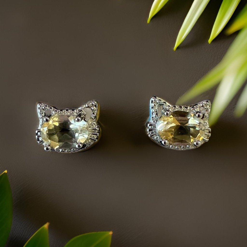 Cat Earrings Citrine Gemstone S925 Sterling Silver Gift Jewelry Fashion New